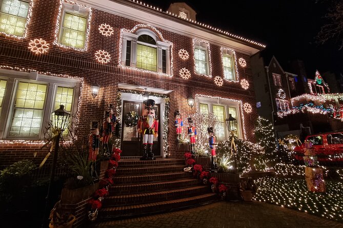 NYC: Dyker Heights Christmas Lights Express Hot Coco+Santa Cookie - Times Square Pickup: Your Fast Start Point at 211 W 43rd